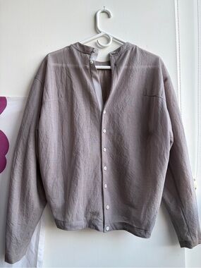 SYSTEM Paris Mix Match Layer Button Down Shirt Taupe Light Brown Gray Mens